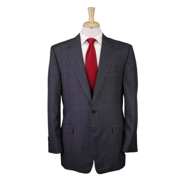 Hickey Freeman Gray Windowpane Plaid Super 130's Wool Loro Piana Suit 42R - Picture 1 of 11